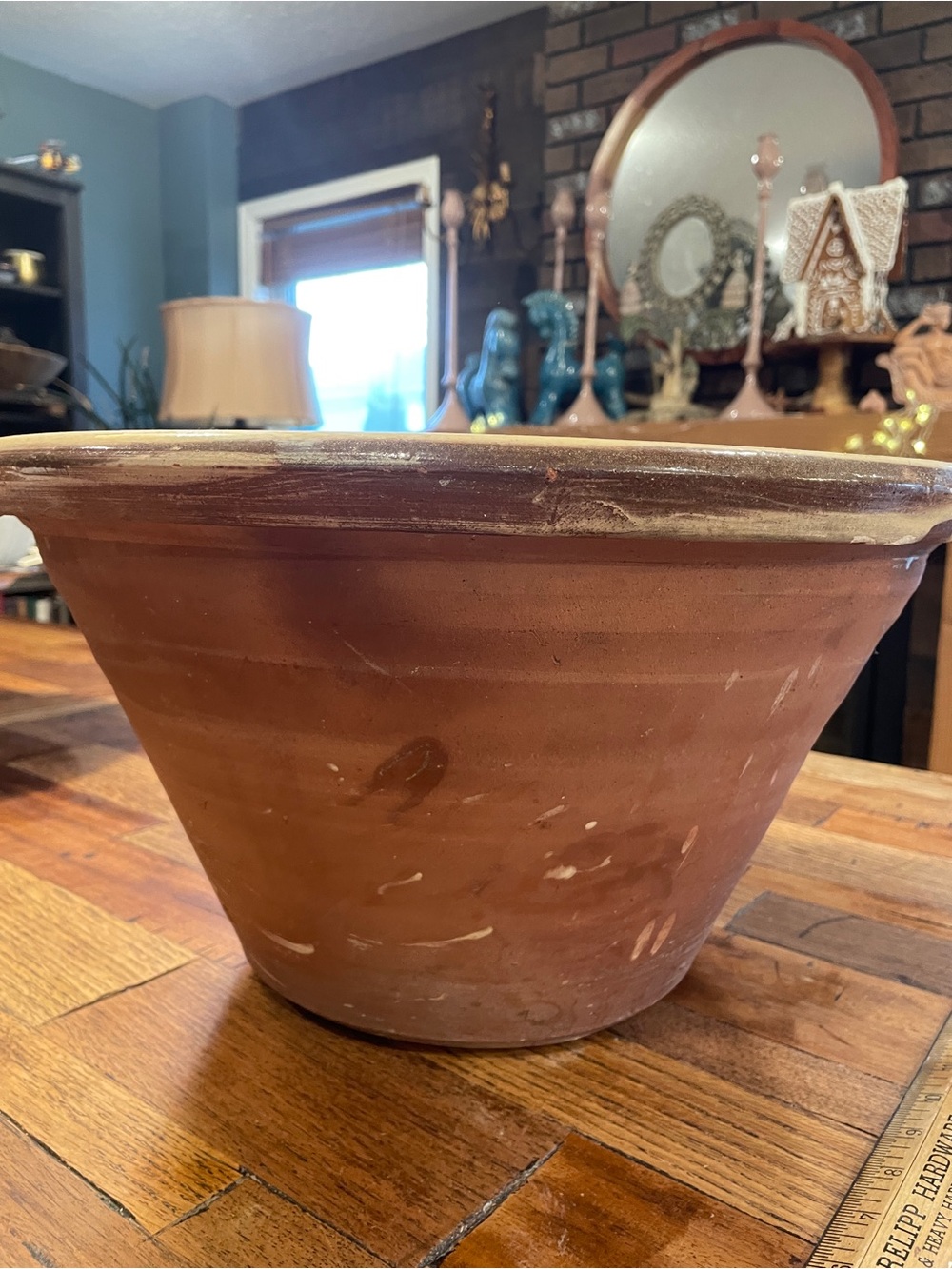 Ultra rare 1800s Antique red ward with Soft Yellow Glaze milk cooling pan - Picture 6 of 8